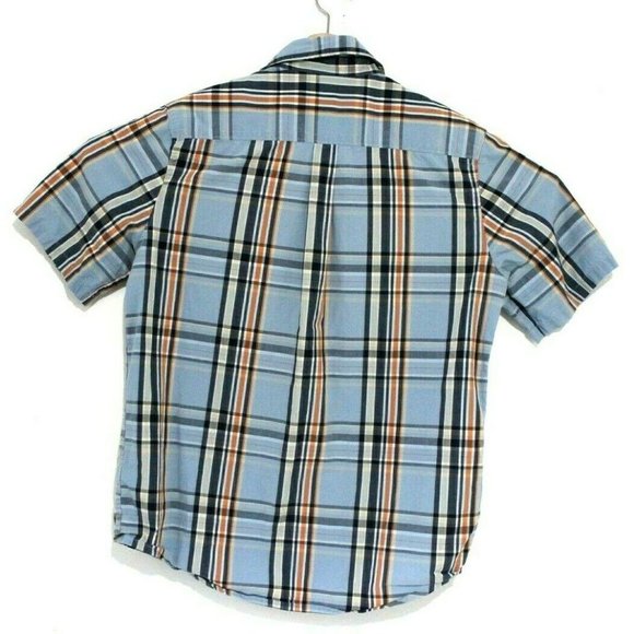 Merrell Mens Size Medium Blue Plaid Metal Button Down Short Sleeve Shirt - Picture 3 of 4